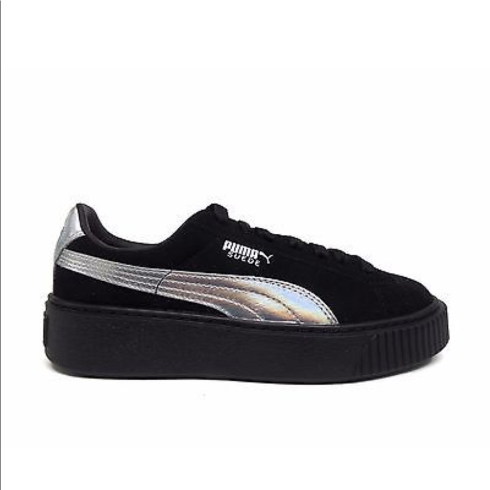 Puma Suede Black & Holographic Platform Sneaker - Picture 4 of 8